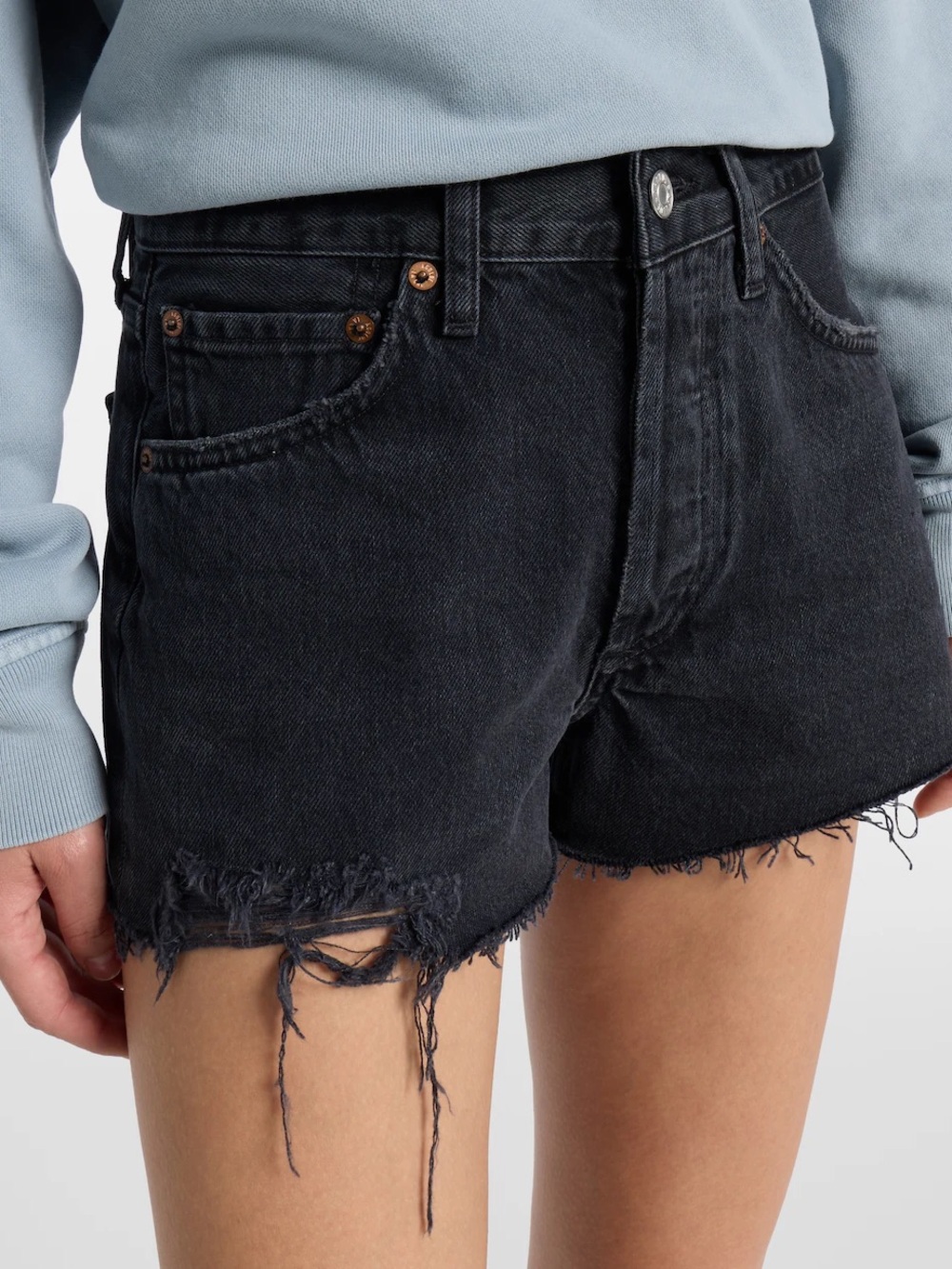 AGOLDE Black Distressed High-Rise Denim Shorts